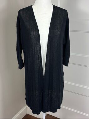 Eileen Fisher Black Organic Linen 3/4 Sleeve Sweater Size M